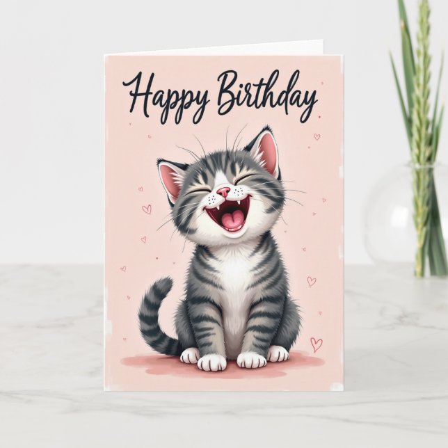 Laughing Tabby Birthday Card (Front)