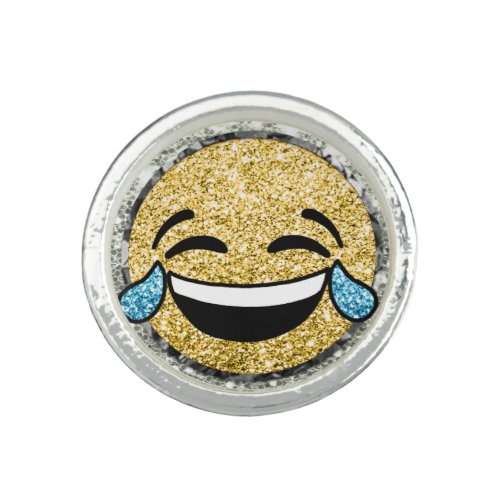 *~* Laughing Tears Joy  Emoji AP40 Gold Glitter  Ring