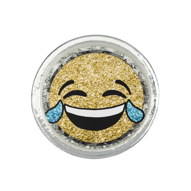 *~* Laughing Tears Joy  Emoji AP40 Gold Glitter  Ring (Front)