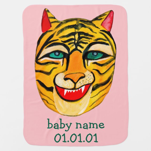 Laughing Tiger CUSTOMIZABLE Baby Name Birthday Blanket (Front)