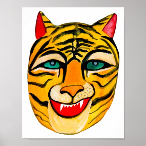 Laughing Tiger Watercolor Art Poster