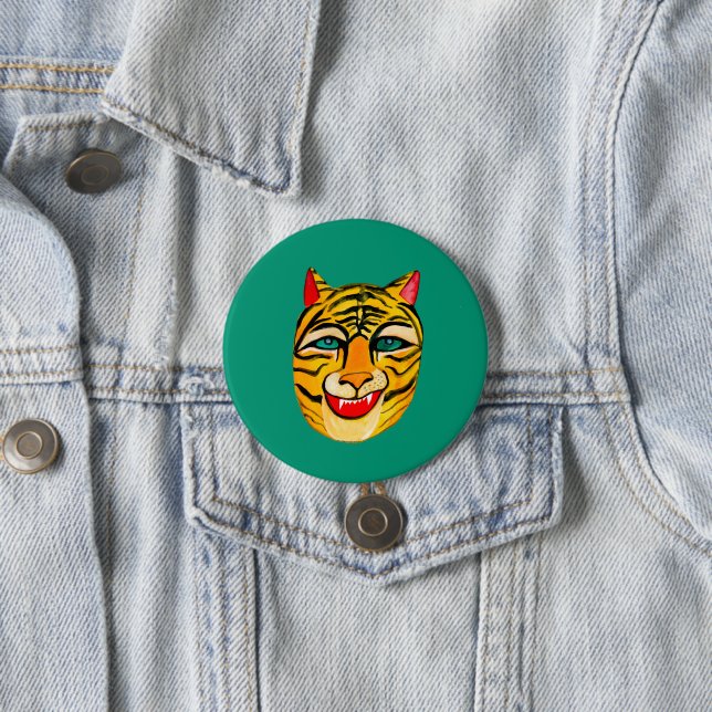 Laughing Tiger Watercolor Button (In Situ)