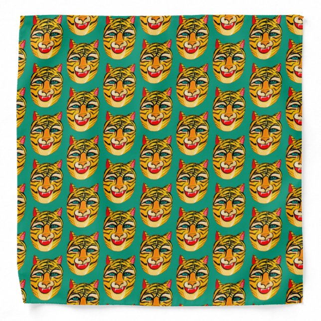 Laughing Tiger Watercolor Pattern Bandana (Front)
