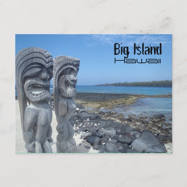 Laughing tikis Hawaii Big Island postcard (Front)