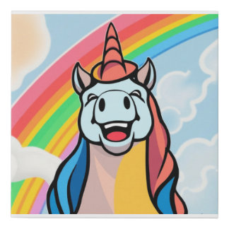 Laughing Unicorn in rainbow Faux Canvas Print