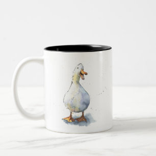 Laughing white Duck funny speckled waterbird Two-Tone Coffee Mug