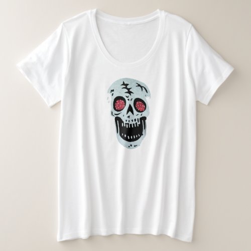 Laughing white Skull Black Cracks Glowing Red Eyes Plus Size T_Shirt