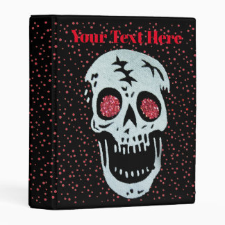 Laughing White Skull Red Faux Glitter Eyes Dots Mini Binder