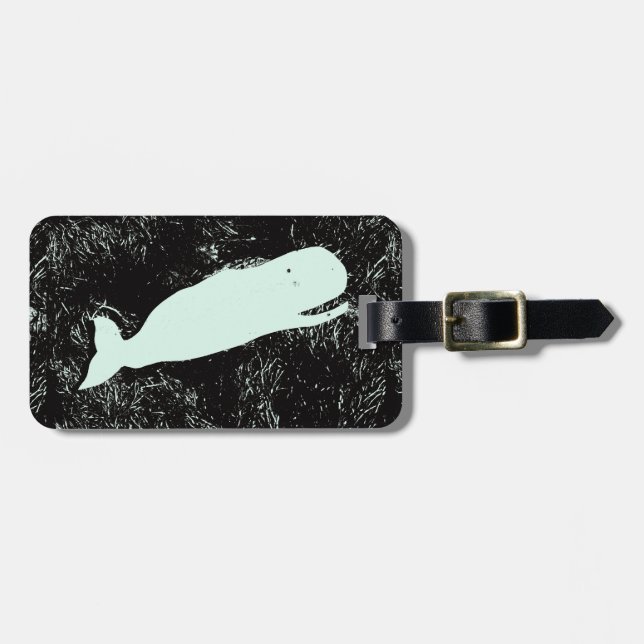 laughing white whale luggage tag (Front Horizontal)