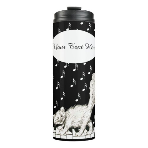 Laughing Winking White Cat Walking on Piano Keys Thermal Tumbler