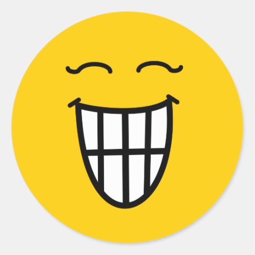 Laughing with toothy smile classic round sticker