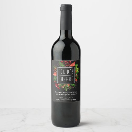 Laughter Peace and Love  Holiday Cheers Floral Wine Label