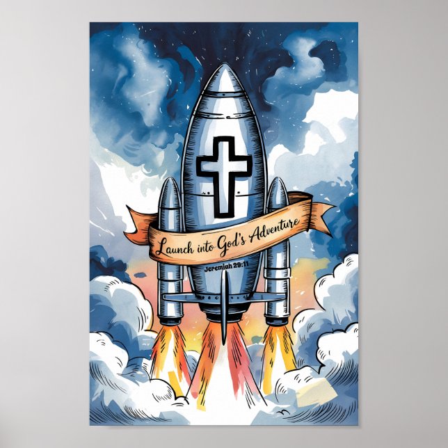 Launch into God’s Adventure Christian Nursery Kids Poster (Front)