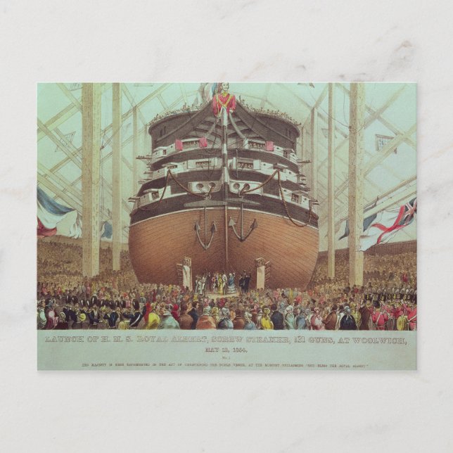 Launch of H.M.S. Royal Albert, Screw Steamer Postcard (Front)