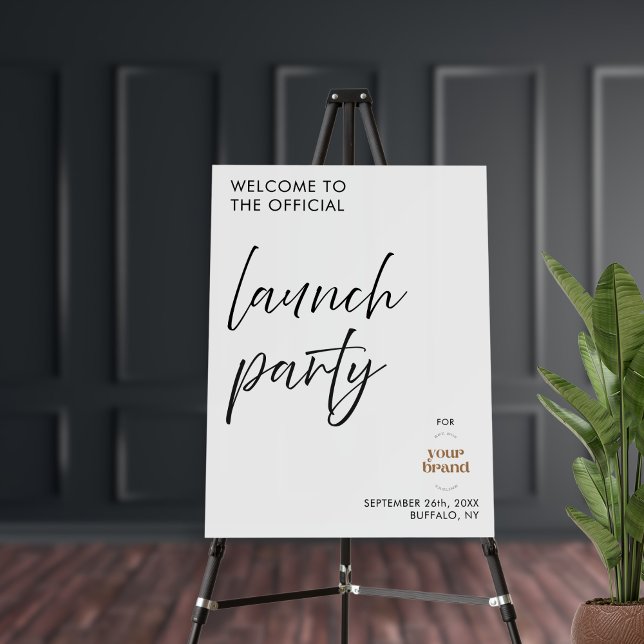 Launch Party Welcome White Elegant Script Logo  Foam Board (Creator Uploaded)