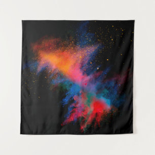 Launched colorful powder on black backgroundcolor, tapestry