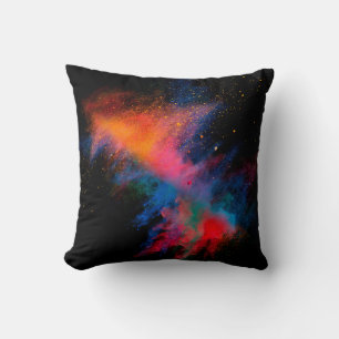 Launched colorful powder on black backgroundcolor, throw pillow