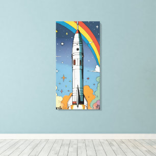 Launching space rocket retro Glossy Poster Canvas Print