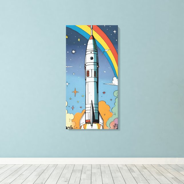 Launching space rocket retro Glossy Poster Canvas Print (Insitu(Wood Floor))