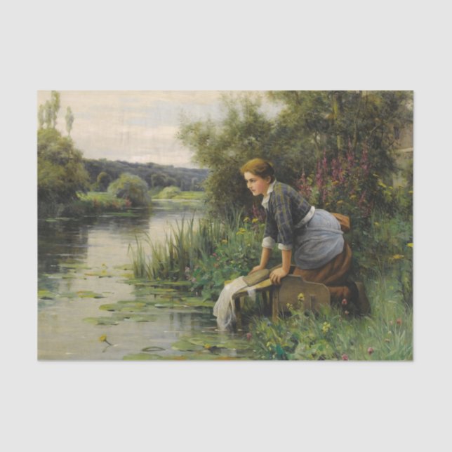 Laundress by the Water's Edge by Daniel Knight Tissue Paper (Front)