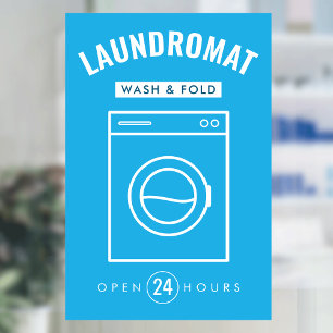 Laundromat 24/7 Wash and Fold Service Blue & White Window Cling