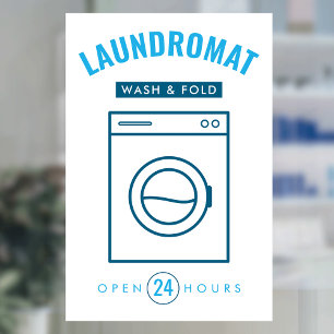 Laundromat 24/7 Wash and Fold Service Blue & White Window Cling