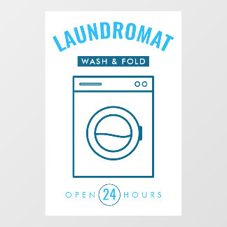 Laundromat 24/7 Wash and Fold Service Blue & White Window Cling