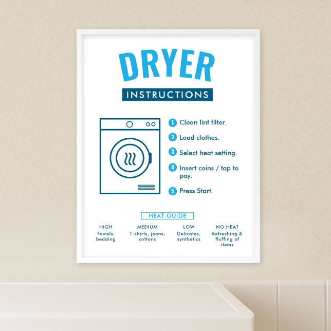 Laundromat Tumble Dryer Instructions Sign Poster (Fully editable tumble dryer instructions sign for laundromats)