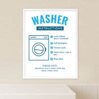 Laundromat Washer Instructions Wall Sign Poster