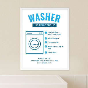 Laundromat Washer Instructions Wall Sign Poster