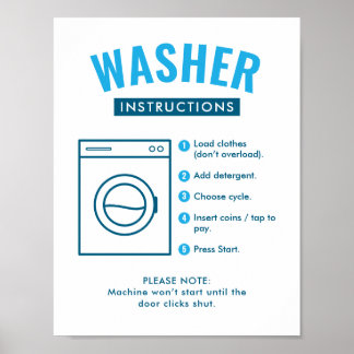 Laundromat Washer Instructions Wall Sign Poster