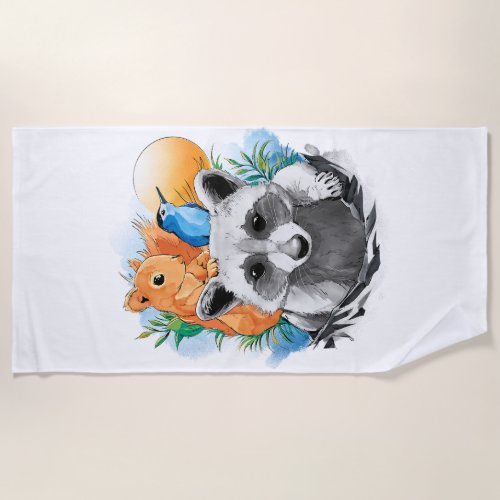 laundry bear squirrels watercolor choke beach towel