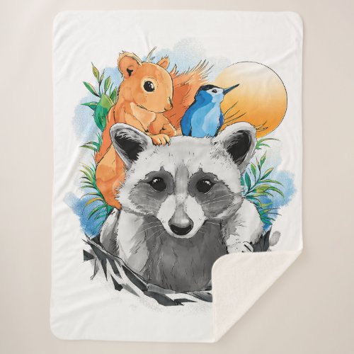 laundry bear squirrels watercolor choke sherpa blanket