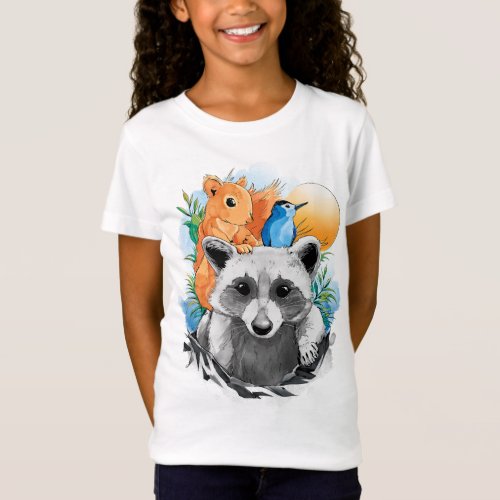 laundry bear squirrels watercolor choke T_Shirt