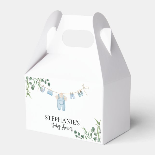 Laundry Blue Greenery Baby Shower Favor Boxes (Front Side)