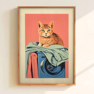 Laundry Cat Print Pink Bathroom Prints Funny Utili