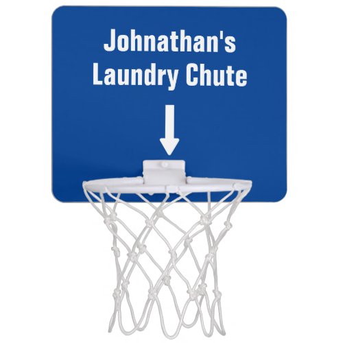 Laundry Chute Deep Blue with White Text Mini Basketball Hoop