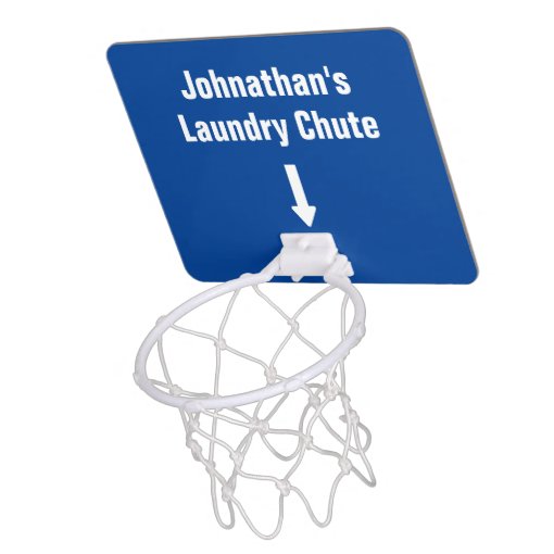 Laundry Chute Deep Blue with White Text Mini Basketball Hoop Zazzle