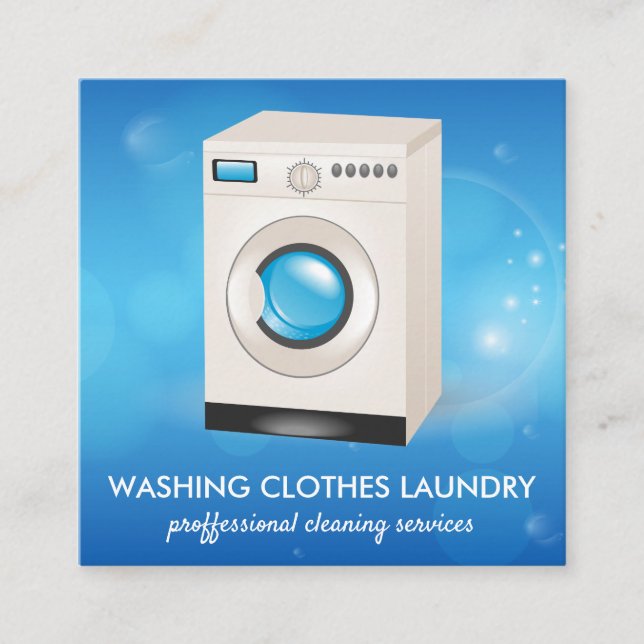 Laundry Cleaning Clothes Washing Machine Square Business Card (Front)