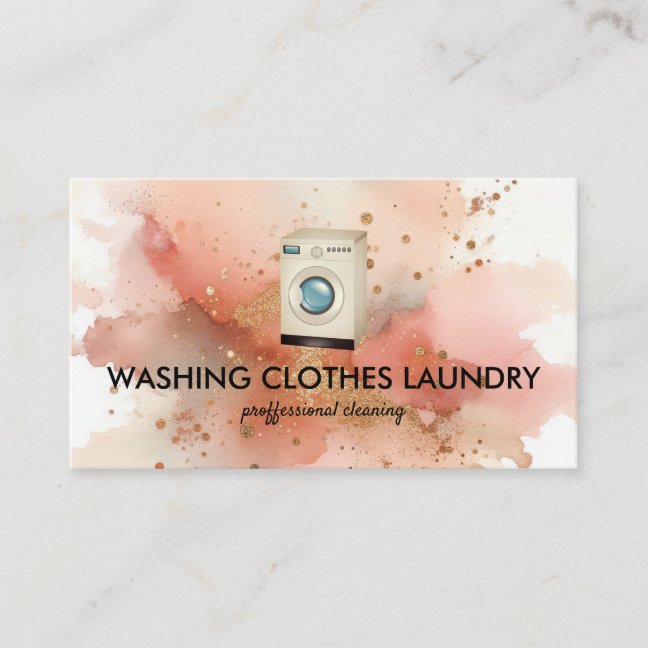 Laundry Cleaning Clothes Watercolor Rosegold Business Card