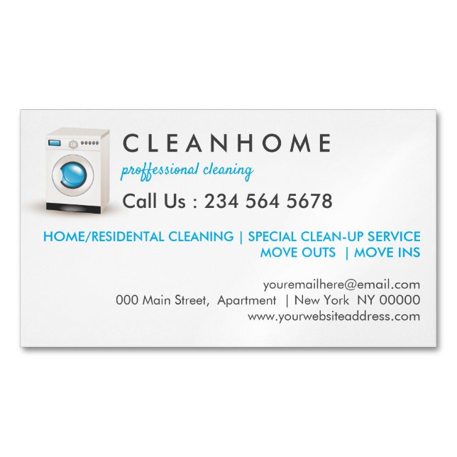 Laundry Cleaning Service Business Card Magnet (Front)