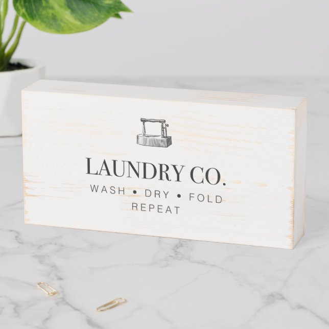 Laundry Company Wash Dry Fold Quote Wooden Box Sign (In Situ Horizontal)