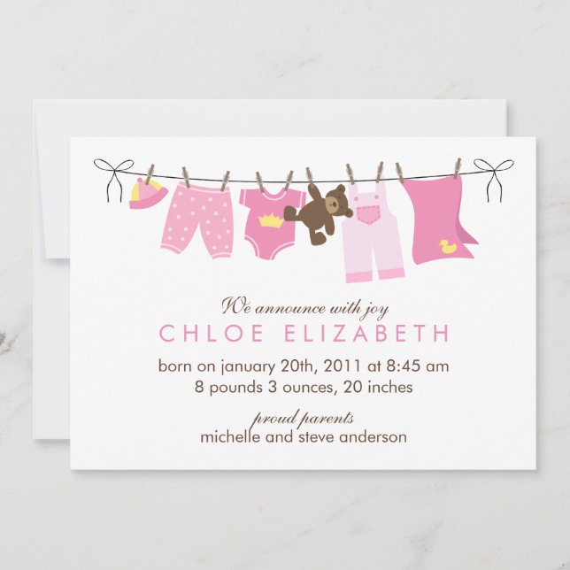 Laundry Day Baby Birth Announcements (Front)