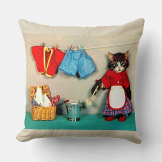 laundry day for tabby kitten throw pillow