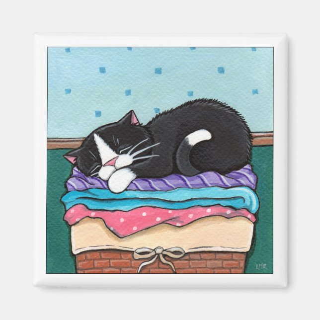 Laundry Day Nap - Cat Magnet (Front)