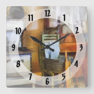 Laundry Drying in Kitchen Square Wall Clock