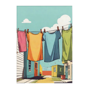 Laundry drying on a clothesline in a backyard. acrylic print