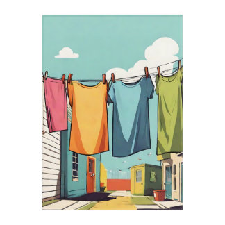 Laundry drying on a clothesline in a backyard. acrylic print