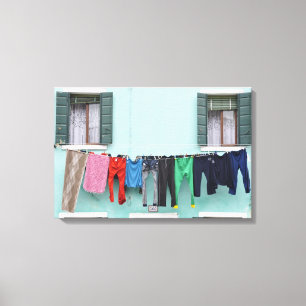 Laundry drying on clothesline canvas print
