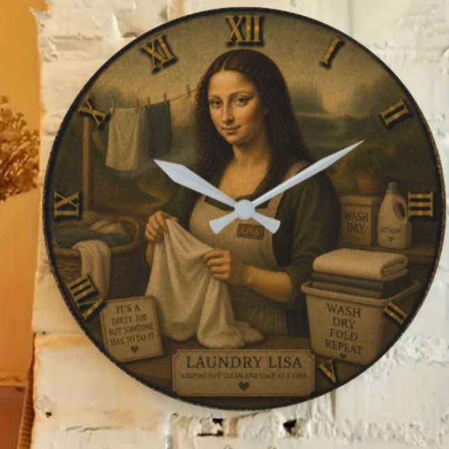 Laundry Funny Mona Lisa  Housekeeping Gift Large Clock (Creator Uploaded)